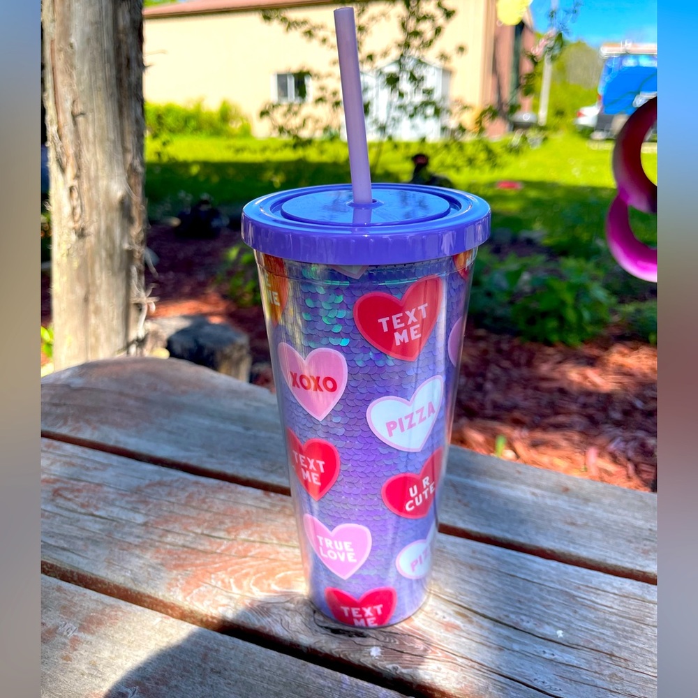 Sparkly Sequined Valentines Cold Cup With Candy Hearts